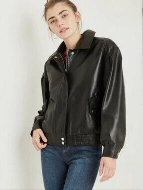 wild fable Black Faux Leather Bomber Jacket